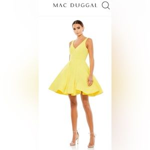 Leena for Mac Duggal V NECK FIT & FLARE MINI DRESS